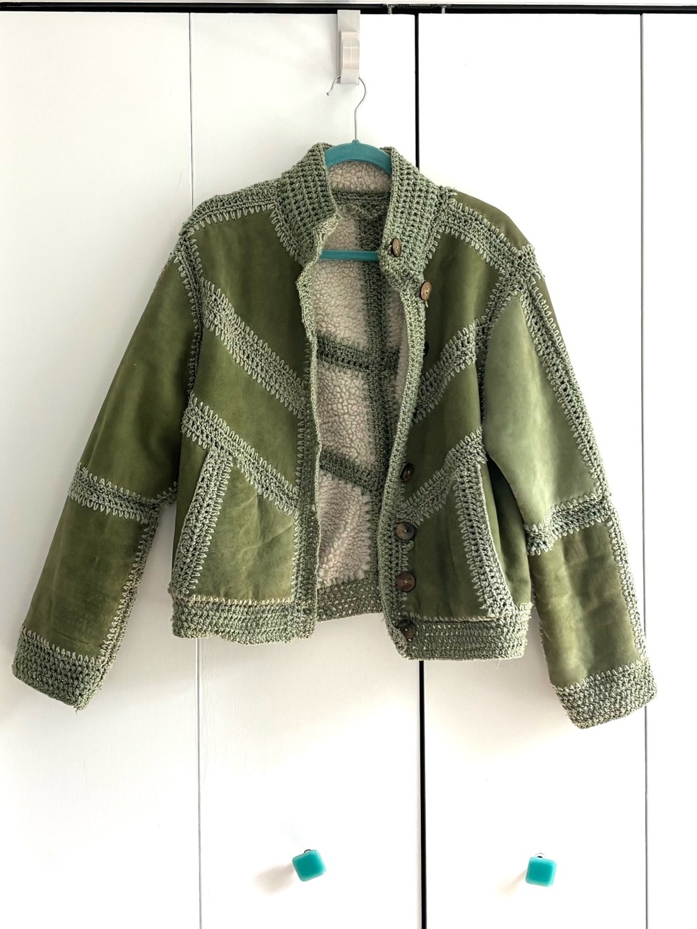 Free People Green Suede Adele Crochet Jacket Size Small - Picture 4 of 14